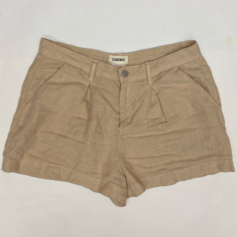 L’Agence Zahari Pleated Linen Shorts